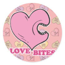 love bites biting heart round stickers