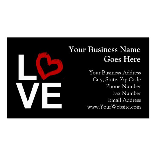 LOVE, Black and White with Red Sketched Heart Business Card (front side)