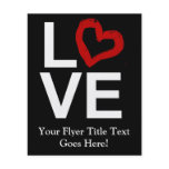 LOVE, Black and White with Red Sketched Heart Flyer Design