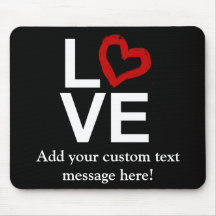 LOVE, Black and White with Red Sketched Heart Mousepad