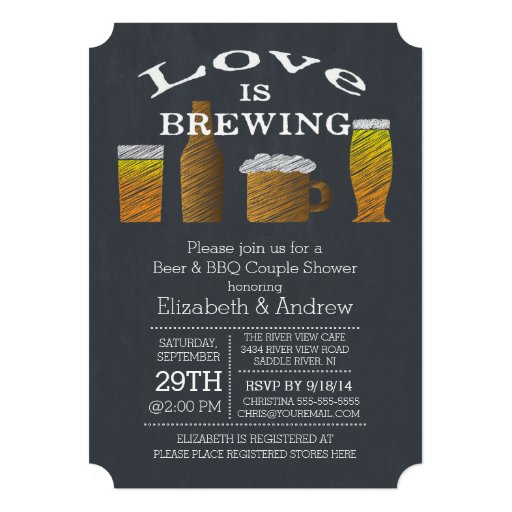 Love Brewing Barbecue Bridal Shower Invitation Personalized Announcement
