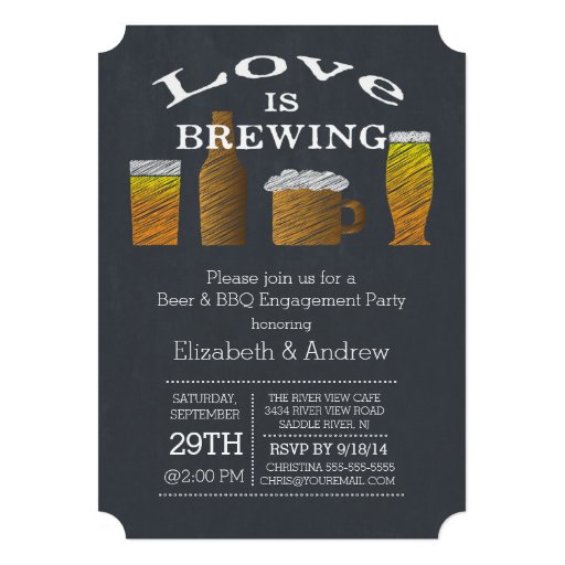 Love Brewing Barbecue Engagement Party Invitation Personalized Announcement (front side)