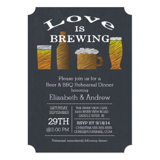Love Brewing Barbecue Rehearsal Dinner Invitation Custom Invites (front side)