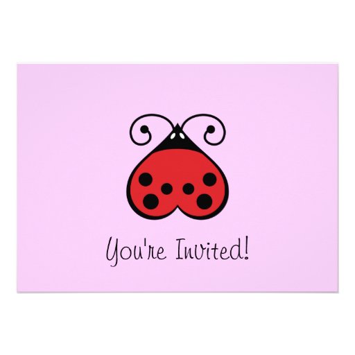 Love Bug Heart Ladybug Birthday Invitations Pink
