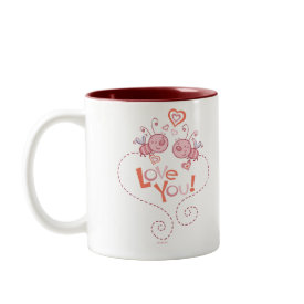 Love Bugs! Valentine's Mug - Two cute little pink bumble bees flying to each other to give hearts. The mug reads 'Love You' A perfect gift for Valentine's Day or any day you want to say I love You. Love Bugs! Valentine's Mug - Two cute little pink bumble bees flying to each other to give hearts. The mug reads 'Love You' A perfect gift for Valentine's Day or any day you want to say I love You.
