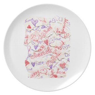 Love Cherish Adore Red and Purple Collage plate