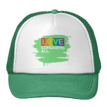 LOVE CONQUERS ALL -.png Trucker Hat