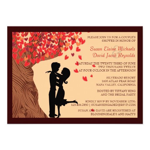 Love Couple Falling Hearts Oak Tree Couples Shower Personalized Invite (front side)