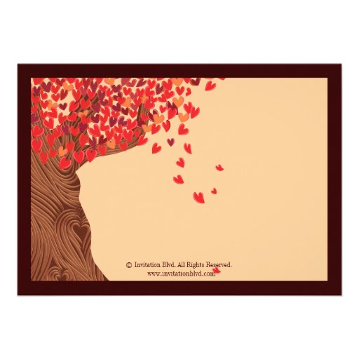 Love Couple Falling Hearts Oak Tree Reception Card Custom Invitations