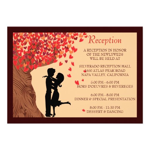 Love Couple Falling Hearts Oak Tree Reception Card Custom Invitations