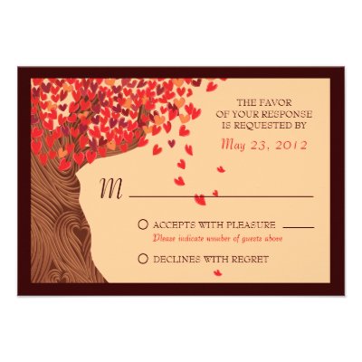 Love Couple Falling Hearts Oak Tree RSVP Custom Invites
