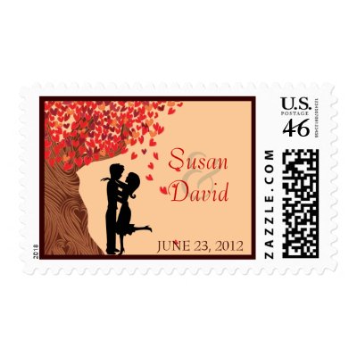 Love Couple Falling Hearts Oak Tree Stamp