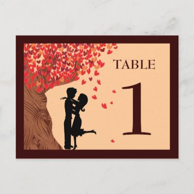 Love Couple Falling Hearts Oak Tree Table Number Postcard
