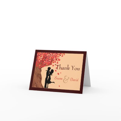 Love Couple Falling Hearts Oak Tree Thank You Note Greeting Cards