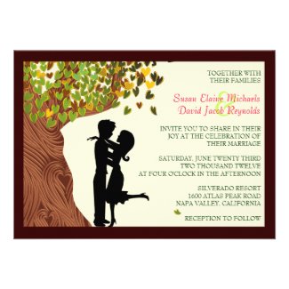 Love Couple Falling Hearts Oak Tree Wedding Invite