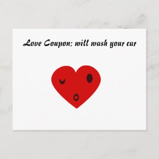Love Coupon: will wash your car postcard
