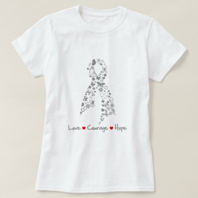 Love Courage Hope Butterfly - Brain Cancer Tee Shirt