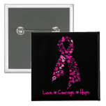Love Courage Hope Butterfly Ribbon - Breast Cancer buttons