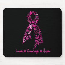 Love Courage Hope Butterfly Ribbon - Breast Cancer Mousepad