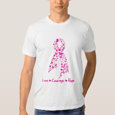 Love Courage Hope Butterfly Ribbon - Breast Cancer Shirts