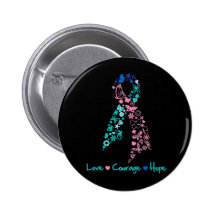 Love Courage Hope Butterfly -  Thyroid Cancer Pinback Buttons