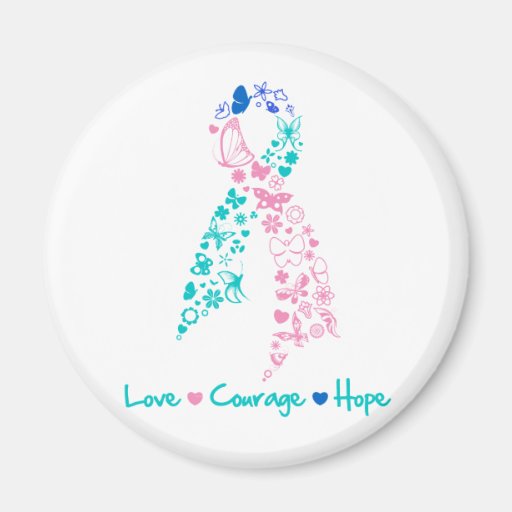 Love Courage Hope Butterfly -  Thyroid Cancer Refrigerator Magnet