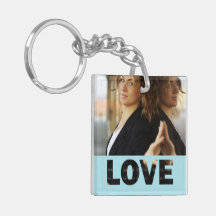 Love Cut Outs Blue Customized Photo Acrylic Key Chain