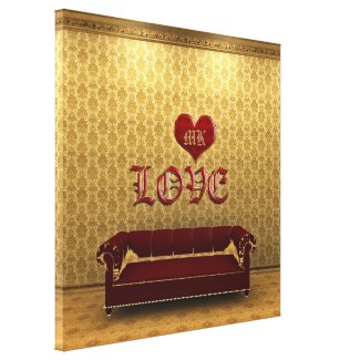 Love Deep Red Sofa Gold Vintage Victorian Room Stretched Canvas Print