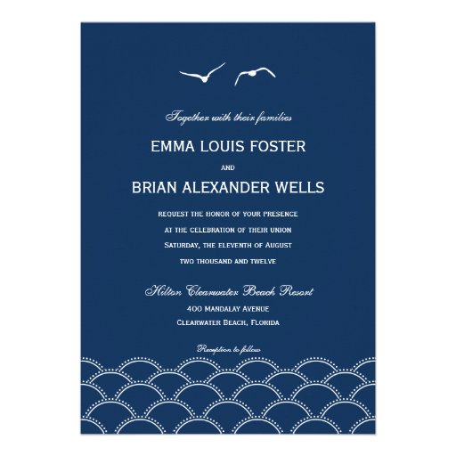 Love Doves Wedding Invitations - Navy