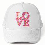 LOVE FLOWERED PATTERN TRUCKER HAT