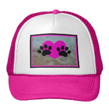 LOVE FURBALLS PINK HEART AND PAWS ON FUR MESH HAT