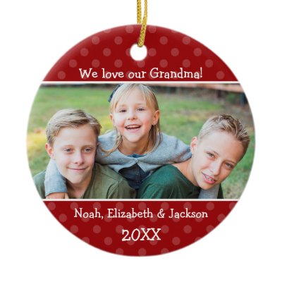 Love Grandma Red Polka Dot Christmas Photo Christmas Tree Ornament