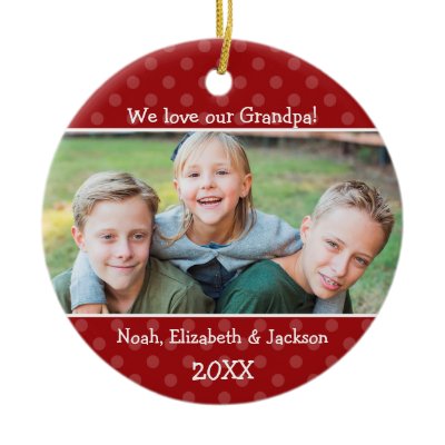 Love Grandpa Red Polka Dot Christmas Photo Ornament