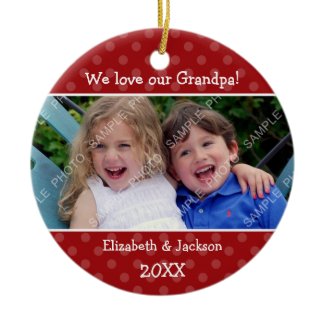 Love Grandpa Red Polka Dot Christmas Photo Ornament