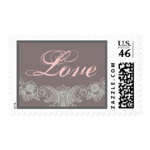 LOVE Gray andPink Vintage Frame Wedding Stamp