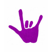 Love hand, in purple shirt