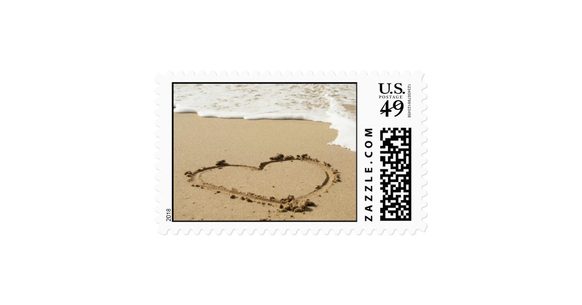 Love Heart Beach Wedding Invitation Stamp | Zazzle