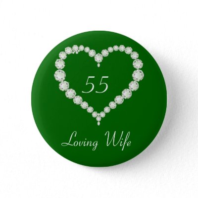 Love Heart Diamond Emerald Anniversary Button