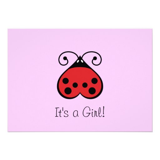 Love Heart Ladybug Baby Shower Invitations Girl