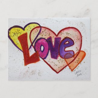 Love Heart Rings Glitter Art Painting Postcard postcard