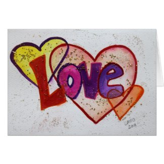 Love Heart Rings Glitter Greeting or Note Cards
