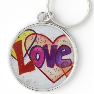 Love Heart Rings Glitter Painting Keychain keychain