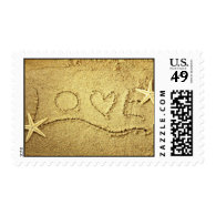 Love Heart Starfish Beach Wedding Invitation Stamp
