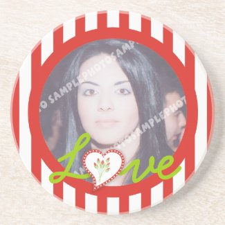 Love heart stripes Valentine's Day photo coaster coaster
