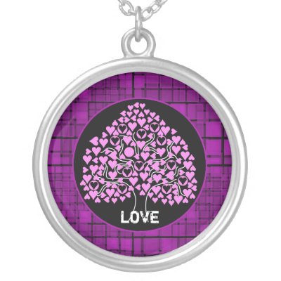 Love Heart Tree Necklace Purple Pink by pixibition