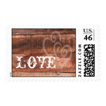 Love Hearts Barn Wood Rustic Wedding Postage