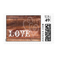 Love Hearts Barn Wood Rustic Wedding Postage