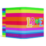 "LOVE" Hearts & Peace on Striped Background binders