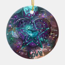Love Hearts Stars Musical Notes and Sparkles Christmas Ornaments