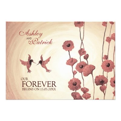 Love Hummingbirds and Painted Red Flowers Wedding Personalized Invite